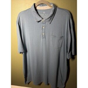 Free Fly Bamboo Cotton Polo Shirt XL Blue Short Sleeve Pocket Soft Casual